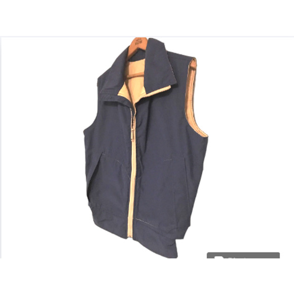 Unisex Reversible POCKET Vest - Tan and Blue - Vintage 70's Outdoor Vest - Picture 5 of 6